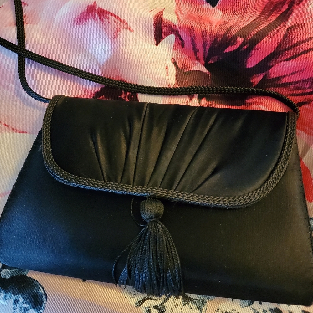 La Regale  Black Satin Evening Bag with Tassel - Picture 11 of 14